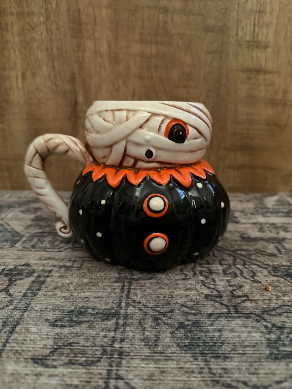 Viral Johanna Parker Ceramic Mummy Mug — Black & Orange Holiday Accent